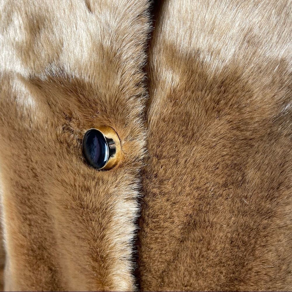 Kate Spade Caramel Brown Faux Mink Fur Coat with Silky Pink Lining SZ L NWT - Picture 11 of 16